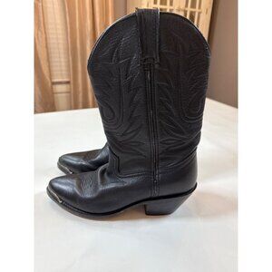 Black Leather Western Cowboy Boots 8M With Decorative Stitching & Pull Tabs